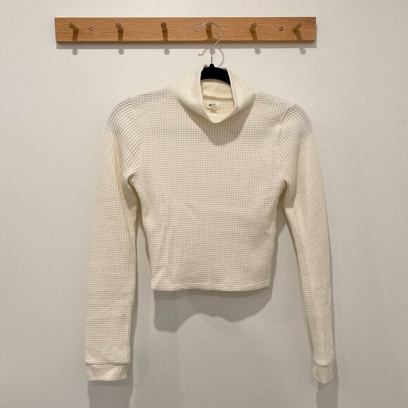 Aerie Ivory Waffle Cropped Long Sleeve Turtleneck Size Small - Picture 1 of 3